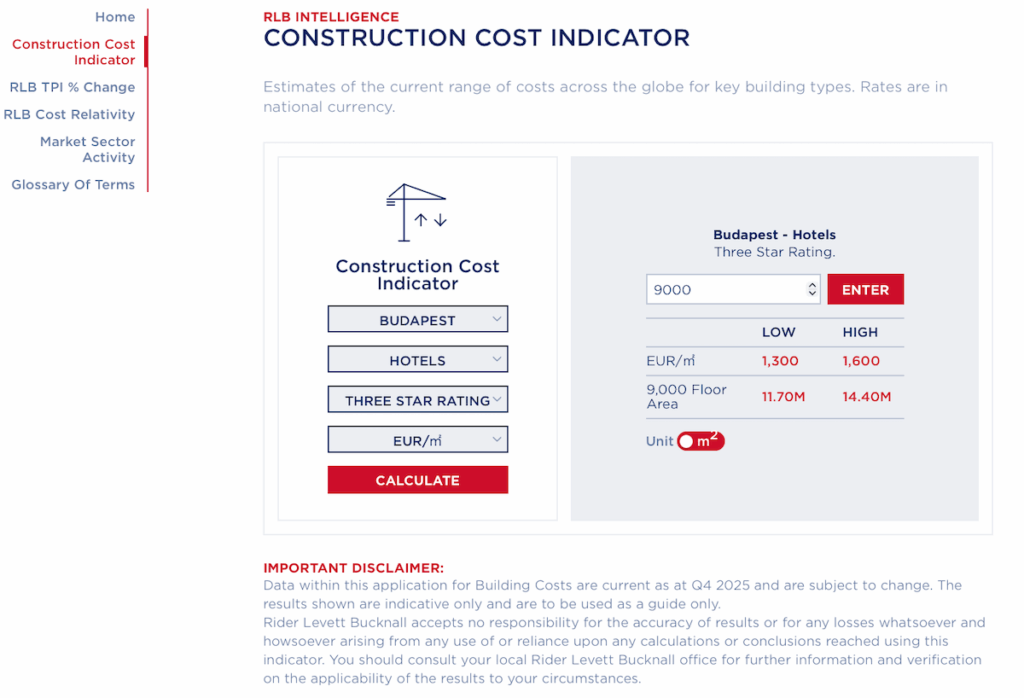 Rider Levett Bucknall's Construction Cost Calculator -Hotel Project Management